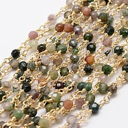 Faceted Round Natural Agate Handmade Beaded Chains, Unwelded, with Golden Brass Findings, Cadmium Free & Nickel Free & Lead Free, Colorful, 14.5x4mm(CHC-L034-25-NR)