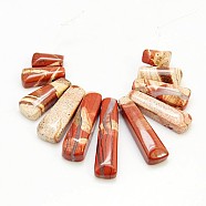 Natural Red Jasper Beads Strands, Rectangle, 15~40x9~10x6~7mm; 11pcs/strand, 3.5 inch(X-G-C031-7)