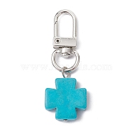 Synthetic Turquoise Cross Pendant Decorations, with Alloy Swivel Lobster Claw Clasps, 56mm(HJEW-JM01530)
