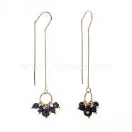 Brass Ear Threads, Stud Earring, with Round Natural Lapis Lazuli Beads, Golden, 69.5mm, Pin: 0.7mm(EJEW-JE04250-04)
