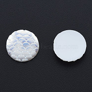 ABS Plastic Imitation Pearl Cabochons, AB Color Plated, Flat Round with Fish Scale Pattern, Creamy White, 11x3mm(KY-N015-21A)