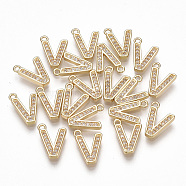 Brass Cubic Zirconia Charms, Letter, Clear, Real 18K Gold Plated, Letter.V, 11x8x1.5mm, Hole: 1mm(KK-S348-330V)