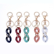 Acrylic & Aluminum Keychain, with Alloy Keychain Clasp and Iron Rings, Imitation Gemstone Style, Curb Chains Shape, Golden, Mixed Color, 126mm(KEYC-JKC00223)