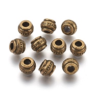 Tibetan Style European Beads, Barrel, Antique Bronze, Lead Free & Cadmium Free & Nickel Free, 9x9x7mm, Hole: 4mm(MLF10904Y-NF)