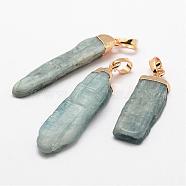 Natural Kyanite/Cyanite/Disthene Pendants, with Brass Golden Plated Findings, Nuggets, 41~62x10.5~14x5~9.5mm, Hole: 5x8mm(G-F463-02G)