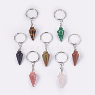Natural & Synthetic Mixed Stone Keychain, with Iron Key Rings, Platinum, 78mm, Pendant: 32x14mm(KEYC-P041-A)