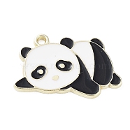 Alloy Enamel Pendants, Panda Charms, Golden, 17.5x28x1.5mm, Hole: 1.6mm(ENAM-P253-01G-G)