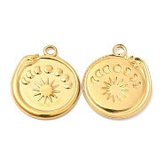304 Stainless Steel Pendants, Flat Round with Snake & Moon Phases Charm, Real 18K Gold Plated, 23x20.5x2mm, Hole: 2mm(X-STAS-Z041-39G)