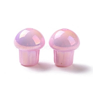 UV Plating Rainbow Iridescent Opaque Acrylic Beads, Mushroom, Pink, 14.5x12.5mm, Hole: 1.6mm(OACR-C010-07C)