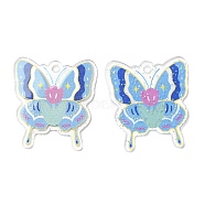 Transparent Acrylic Pendants, with Glitter Powder, Butterfly, Light Blue, 37.5x33.5x1.5mm, Hole: 2.8mm(MACR-D079-01A)