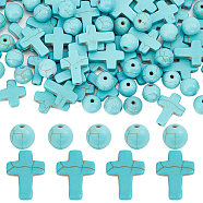 160Pcs 2 Styles Synthetic Turquoise Beads, Dyed, Cross & Round, Deep Sky Blue, 8~16x8~12x3.5~8mm, Hole: 1mm, 80pcs/style(TURQ-SC0001-20C)