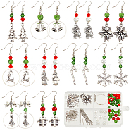 DIY Christmas Theme Earring Making Kit, Including Glass Pearl & Bicone Beads, Brass Earring Hooks, Reindeer & Bell & Snowflake & Candy Cane Alloy Links & Pendants, Mixed Color, 144Pcs/box(DIY-SC0022-77)