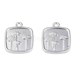 Rack Plating Alloy Pendant, Cadmium Free & Lead Free, Square with Flower, Platinum, 19x15x2mm, Hole: 1.8mm(X-PALLOY-N175-02P)