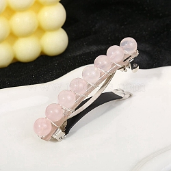 Metal French Hair Barrettes, with Round Natural Rose Quartz Bead, Hair Accessories for Women Girl, 80x10x18mm(PW-WG46713-03)