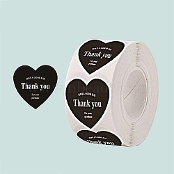 500Pcs Heart with Thank You Roll Stickers, Self-Adhesive Paper Gift Tag Stickers, for Party Decorative Presents Thaksgiving Day, Black, 25x25x0.1mm(DIY-U008-01E)