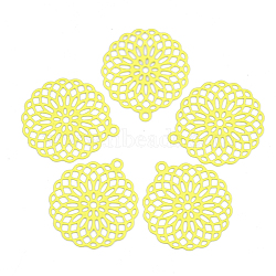 430 Stainless Steel Filigree Pendants, Spray Painted, Etched Metal Embellishments, Flower, Yellow, 30x27x0.5mm, Hole: 1.8mm(X-STAS-S108-03A)