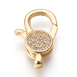 Brass Micro Pave Cubic Zirconia Lobster Claw Clasps, Clear, Golden, 19x12x4.5mm, Hole: 1.5mm(KK-O106-28G)