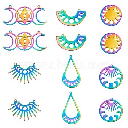 12Pcs 6 Style Ion Plating(IP) 201 Stainless Steel Pendants, Laser Cut, Mixed Shape, Rainbow Color, 18~39x23~47x1mm, Hole: 1.4~1.8mm, 2pcs/style(STAS-SZ0002-40)