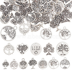 96pcs 12 styles Tibetan Style Alloy Pendants, Tree of Life Charm, Antique Silver, 10.5~27x10~24x1~2.5mm, Hole: 1.2~2mm, 8pcs/style(FIND-AR0004-08)