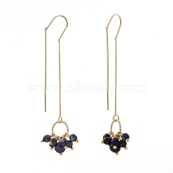 Brass Ear Threads, Stud Earring, with Round Natural Lapis Lazuli Beads, Golden, 69.5mm, Pin: 0.7mm(EJEW-JE04250-04)