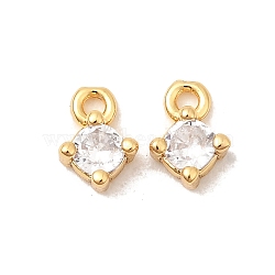 Brass Micro Pave Cubic Zirconia Pendants, Rhombus Charms, Nickel Free, Real 18K Gold Plated, 6.5x4.5x2mm, Hole: 1mm(KK-P340-29G)