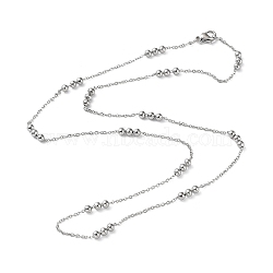304 Stainless Steel Round Beaded Link Chain Necklaces for Women, Stainless Steel Color, 19.88 inch(50.5cm)(NJEW-D058-02P)