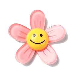 Acrylic Cabochons, Flower with Smiling Face, Pink, 34x35.5x8mm(MACR-M023-05B)