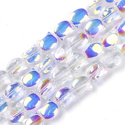 Electroplate Glass Beads Strands, AB Color Plated, Cat Shape, Blue, 8x10x5mm, Hole: 1mm, about 65pcs/strand, 24.41''(62cm)(EGLA-Q128-07A-AB03)
