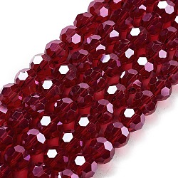 Electroplate Transparent Glass Beads Strands, Faceted(32 Facets), Round, Pearl Luster Plated, Dark Red, 10mm, Hole: 1.2mm, about 65~69pcs/strand, 23.03~24.49 inch(58.5~62.2cm)(EGLA-A035-T10mm-A07)