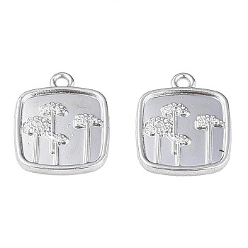 Rack Plating Alloy Pendant, Cadmium Free & Lead Free, Square with Flower, Platinum, 19x15x2mm, Hole: 1.8mm