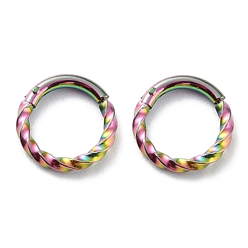 Ion Plating(IP) Twisted Ring Hoop Earrings for Girl Women, Chunky 304 Stainless Steel Earrings, Rainbow Color, 8.5x1mm, 18 Gauge(1mm)