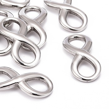 Smooth Surface 304 Stainless Steel Infinity Links connectors, Stainless Steel Color, 39x17x3.5mm, Hole: 13x10mm