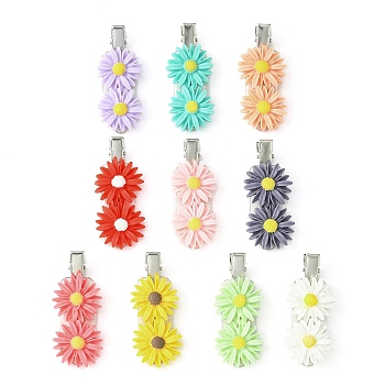 Cute Daisy Resin Alligator Hair Clips, with Alloy & Plastic Chips, for Girls, Mixed Color, 62~62.5x26~26.5x11mm