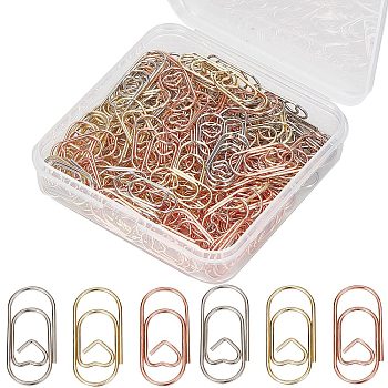 150Pcs 3 Colors Carbon Steel Paper Clips, Bookmark Marking Clips, Oval with Heart, Mixed Color, 20x9x1mm, 50pcs/color