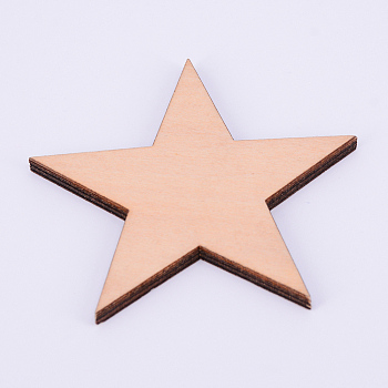Natural Wooden Cabochon, for Jewelry Making, Unfinished Wood Slices, Laser Cut, Star, BurlyWood, 68x68.5x4.5mm