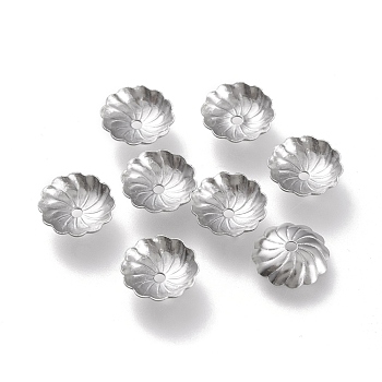 304 Stainless Steel Bead Caps, Apetalous, Flower, Stainless Steel Color, 10x10x2.5mm, Hole: 1.2mm