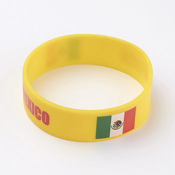 Silicone Wristbands Bracelets, Cord Bracelets, Mexico, Yellow, 202x19x2mm