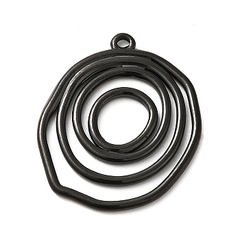 304 Stainless Steel Pendants, Irregular Flat Round Charm, Electrophoresis Black, 28x23x2mm, Hole: 1.4mm