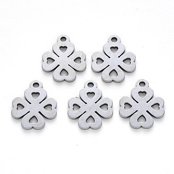 304 Stainless Steel Pendants, Laser Cut, Clovers, Stainless Steel Color, 17x14x1mm, Hole: 1.8mm