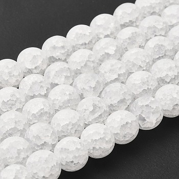 Frosted Crackle Glass Beads Strands, Imitation Crystal , Round, Synthetic Crystal, White, about 10mm in diameter, hole: 1mm, about 39pcs/str