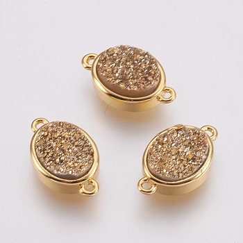 Druzy Resin Links connectors, with Brass Findings, Oval, Gold, 9x14x5mm, Hole: 1mm