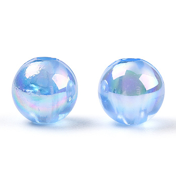 Transparent Acrylic Beads, AB Colors Plated, Round, Cornflower Blue, 6mm, Hole: 1.8mm