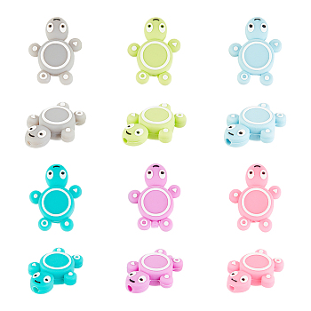 12Pcs 6 Colors Silicone Beads, Chewing Beads For Teethers, Turtle, Mixed Color, 29x22x8mm, Hole: 3mm, 2pcs/color