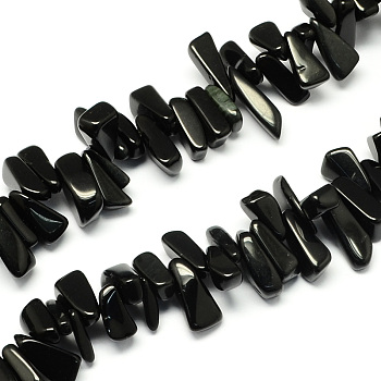Natural Black Stone Bead Strands, Nuggets, Black, 12~20x6~10x3~10mm, Hole: 1mm, about 104pcs/strand, 15.7 inch