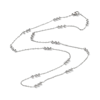 304 Stainless Steel Round Beaded Link Chain Necklaces for Women, Stainless Steel Color, 19.88 inch(50.5cm)