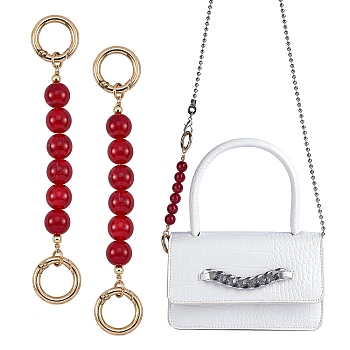 Bag Extension Chain, with ABS Plastic Imitation Pearl Beads and Light Gold Alloy Spring Gate Rings, for Bag Replacement Accessories, Dark Red, 15cm