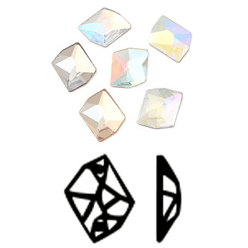 K9 Glass Rhinestone Cabochons, Flat Back & Back Plated, Faceted, Rhombus, Mixed Color, 21x17x5.5mm