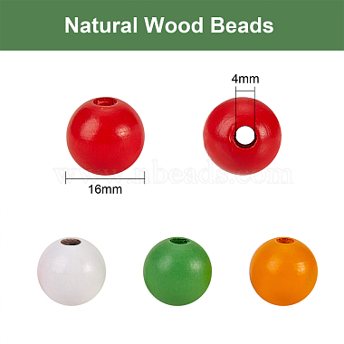 200Pcs 4 Colors Painted Natural Wood Beads(sgWOOD-SZ0001-06)-2