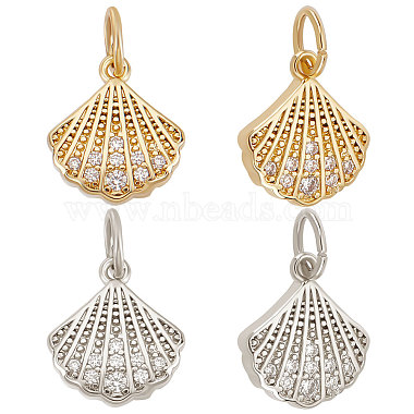 Mixed Color Clear Shell Shape Brass+Cubic Zirconia Charms