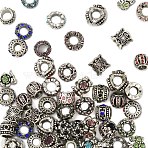 50Pcs 10 Styles Antique Silver Plated Metal Alloy Rhinestone European Beads, Large Hole Beads, Mixed Shapes, 9~12x6~10mm, Hole: 4.5~6mm, 5pcs/style (ALRI-YW0001-29)
